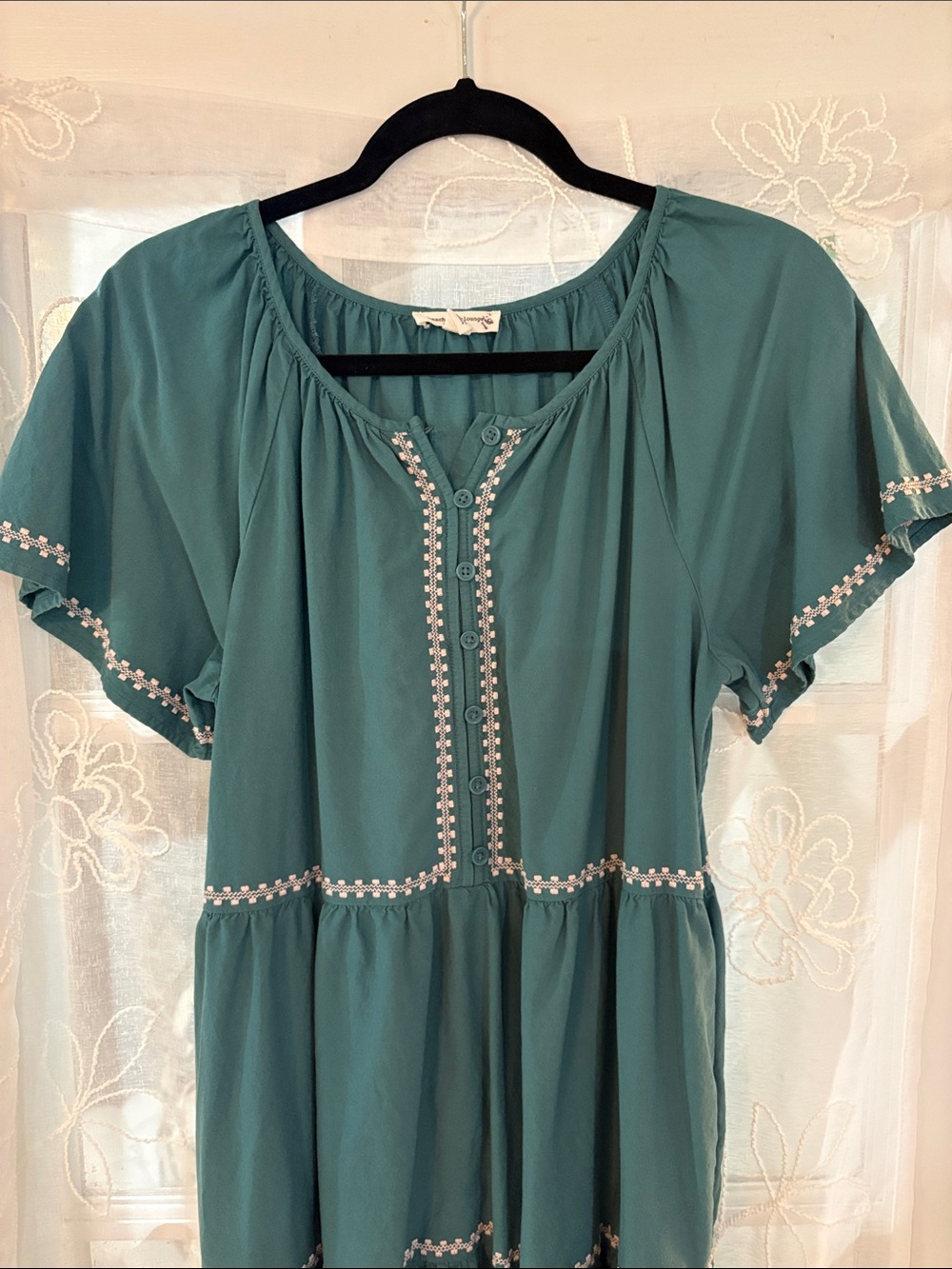 Beach Lunch Lounge Teal Tiered Dress Size Small Boho Cottagecore - Picture 4 of 9